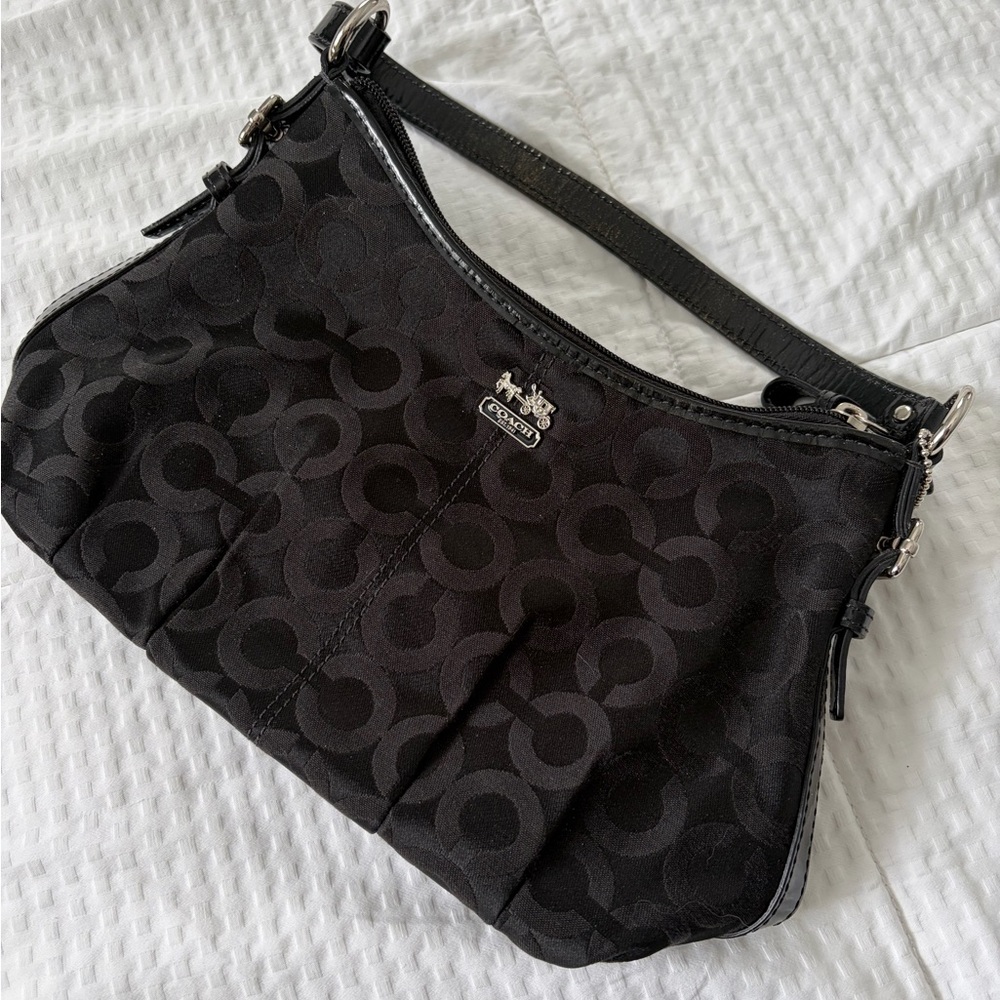 Coach Black Signature Jacquard Shoulder Bag with Silver Hardware